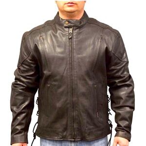 Redline Men's Leather Touring Side-Lace Motorcycle Jacket